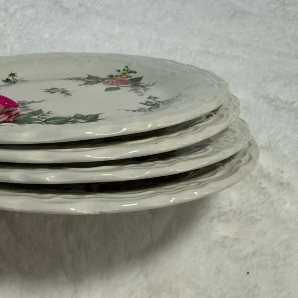 Beverly Rose White Pink Floral Dinnerware Salad Plates Elegant Cottagecore VTG - Picture 7 of 11